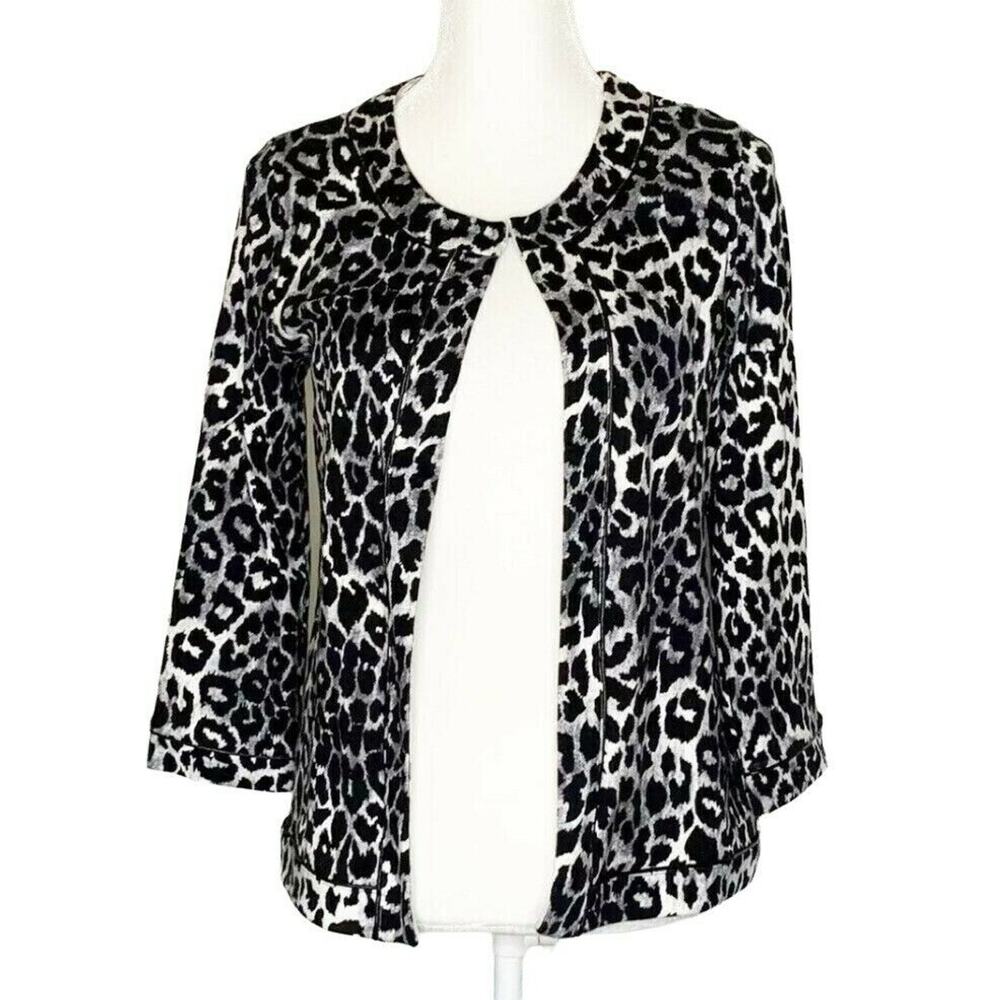 Rafaella Leopard Print Open Front Cardigan Black White Size Medium M